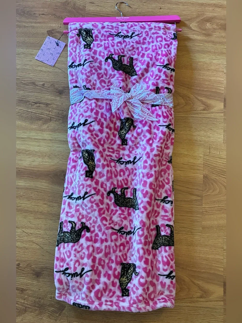 Juicy Couture Pink Leopard Print Oversized Plush Throw